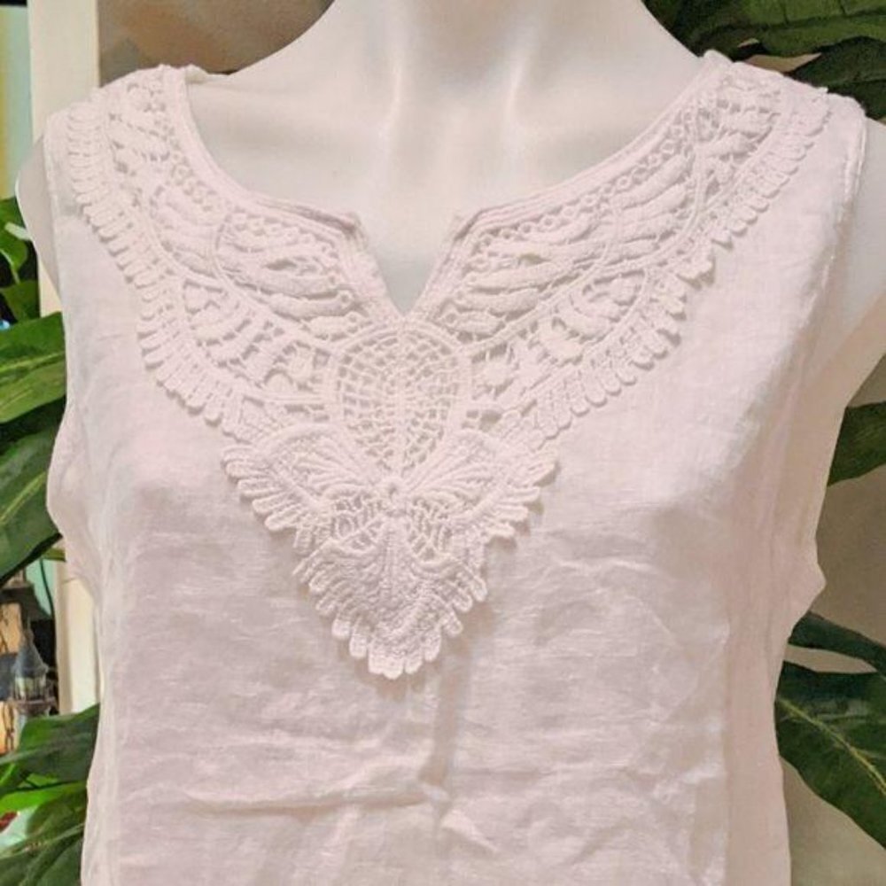 Lina Tomei Women's White Linen Tank Top - Picture 4 of 9